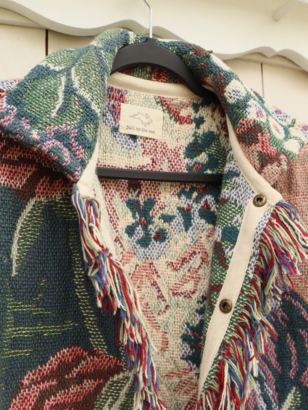 Upcycled Vintage Blanket Jacket With Fringe Garden Flowers Cottagecore - Picture 11 of 16